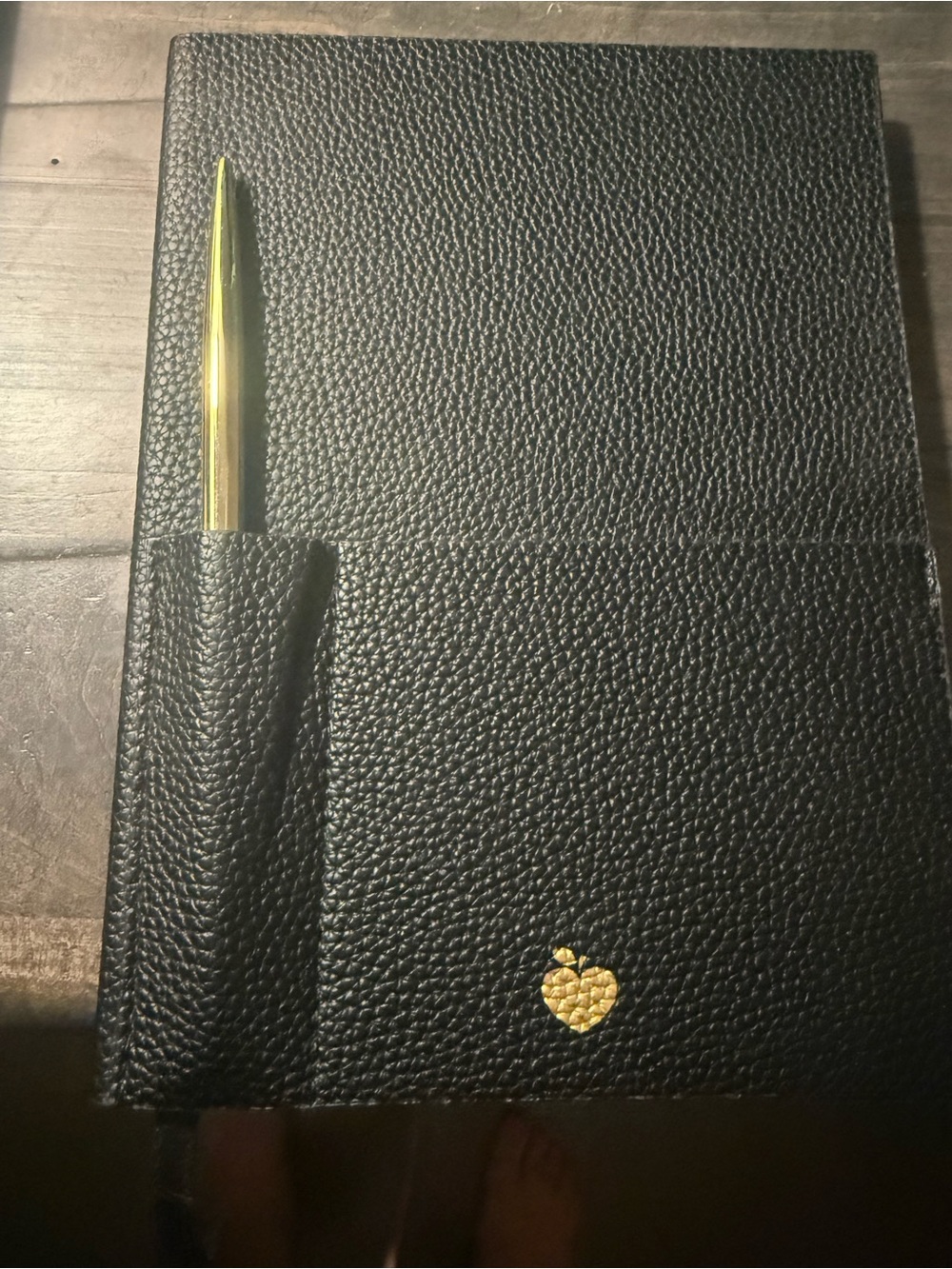 Black vegan  Leather Notebook with Gold Pen and Gold Accent